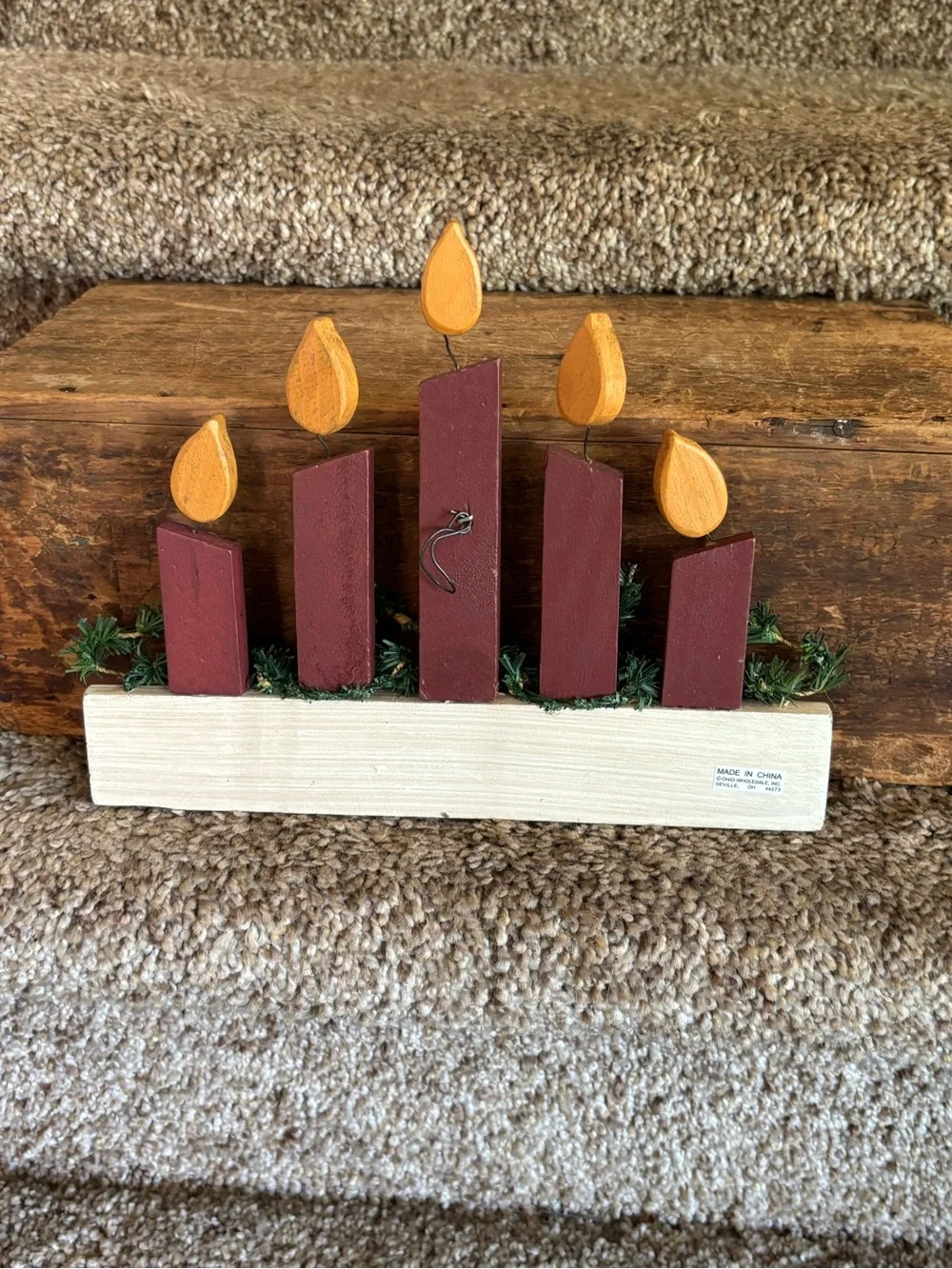 Wooden Holiday Candle Display - Red and Orange - 